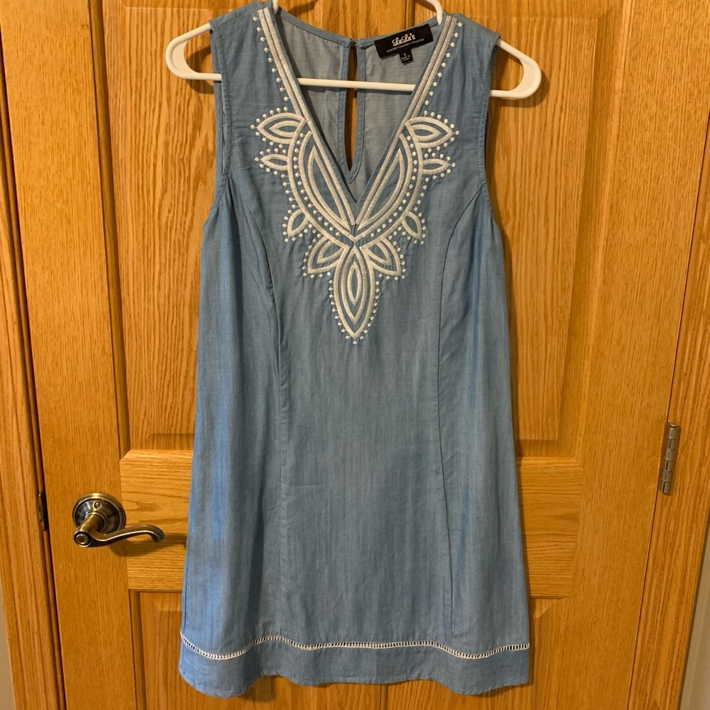 WORN ONCE - blue and white embroidered dress